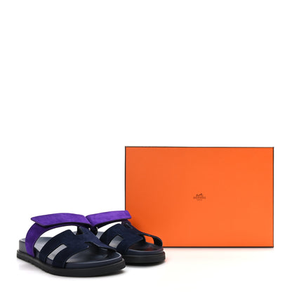 Hermes Suede Goatskin Womens Chypre Sandals 36.5 Marine Violet Majorette 9 of 9