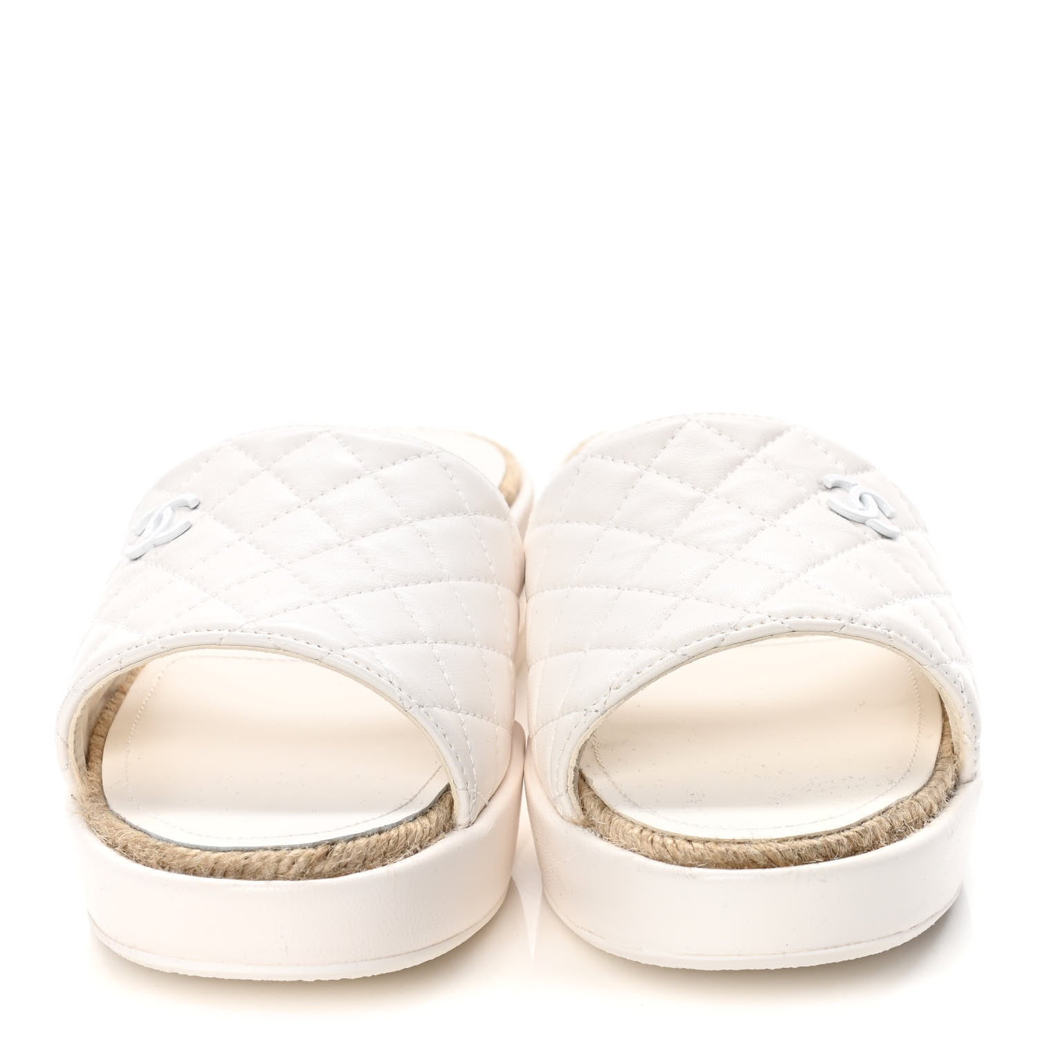 Chanel Lambskin Quilted CC Espadrille Slip On Sandals 39 White 2 of 13