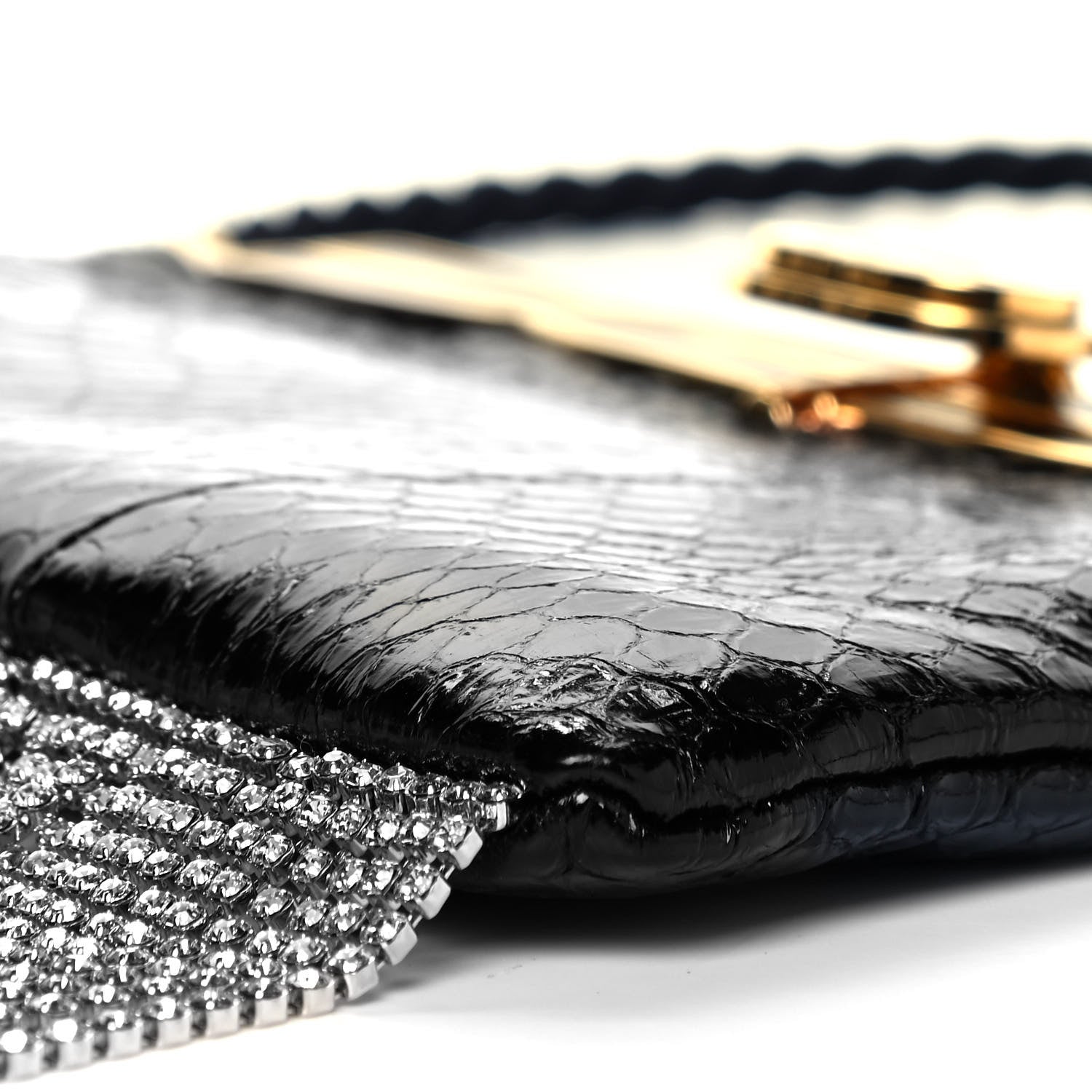 Gucci Snakeskin Crystal Fringe Broadway Evening Clutch Bag Black 9 of 10
