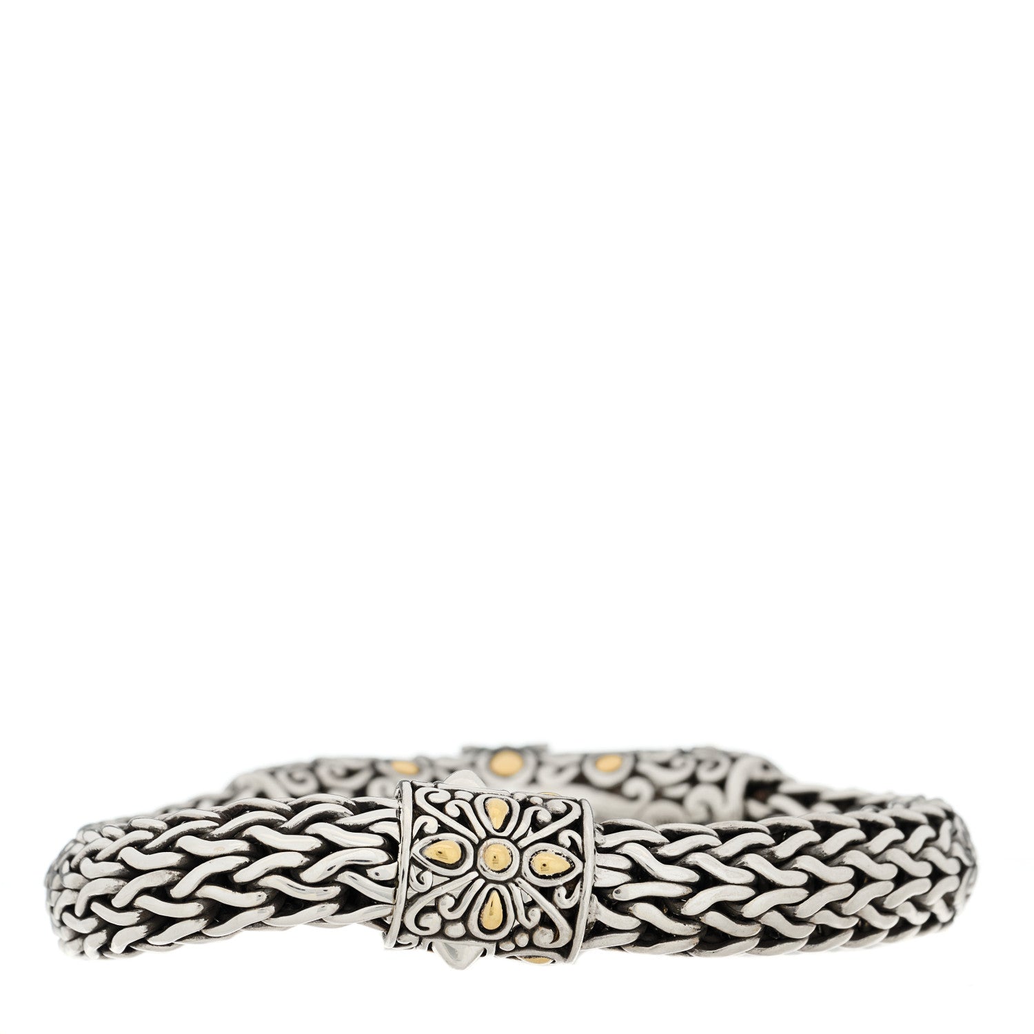 John Hardy Sterling Silver 18K Yellow Gold Diamond Quartz Batu Lens Station Bracelet 2 of 4