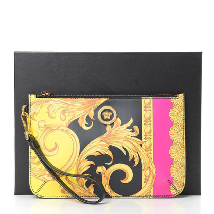 Versace Vitello Baroque Print Icon Wristlet Pouch Black Gold Multi 7 of 7
