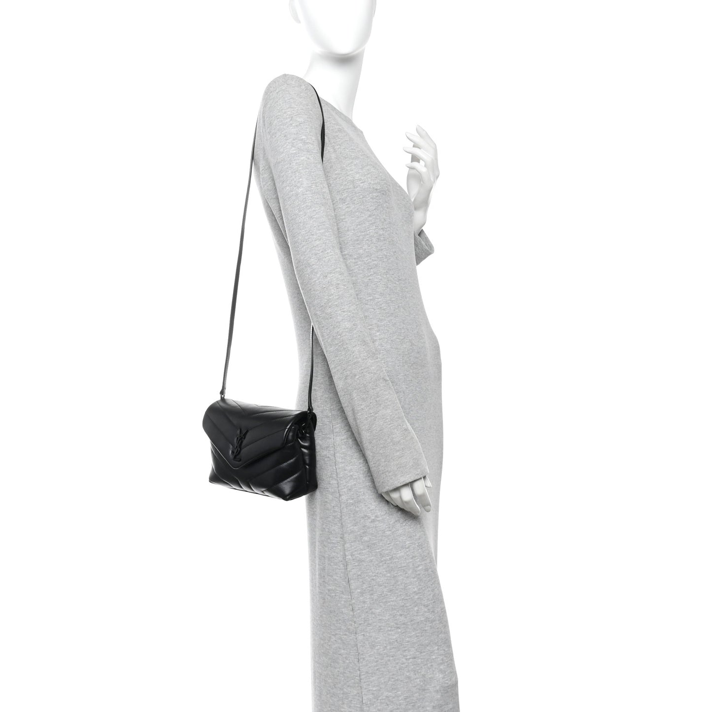 Calfskin Y Quilted Monogram Monochrome Toy Loulou Crossbody Bag Black