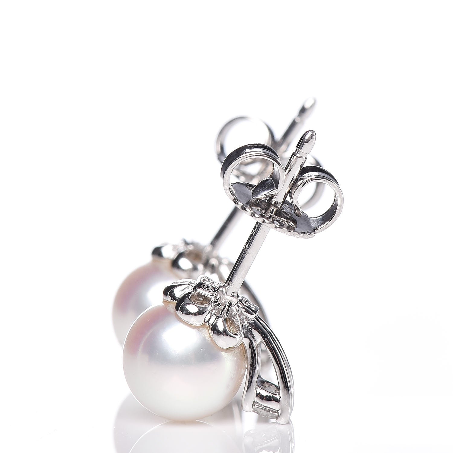 Tiffany 18K White Gold Diamond Akoya Pearl 7-7.5mm Signature Earrings 3 of 5