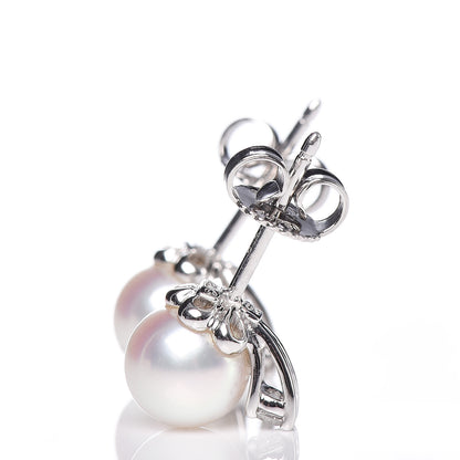 Tiffany 18K White Gold Diamond Akoya Pearl 7-7.5mm Signature Earrings 3 of 5