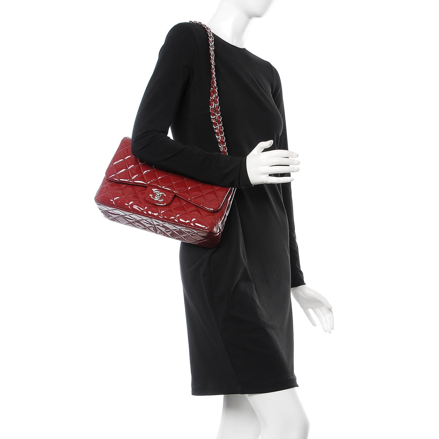 Patent Quilted Jumbo Double Flap Dark Red