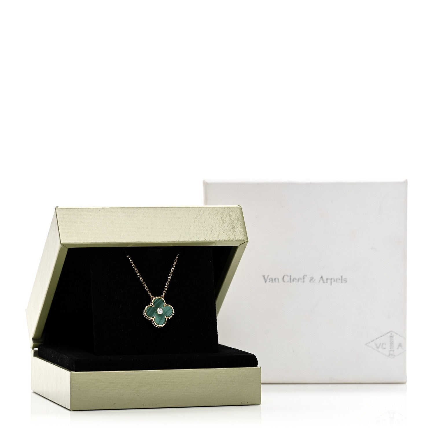Van Cleef & Arpels 18K Yellow Gold Diamond Malachite Vintage
