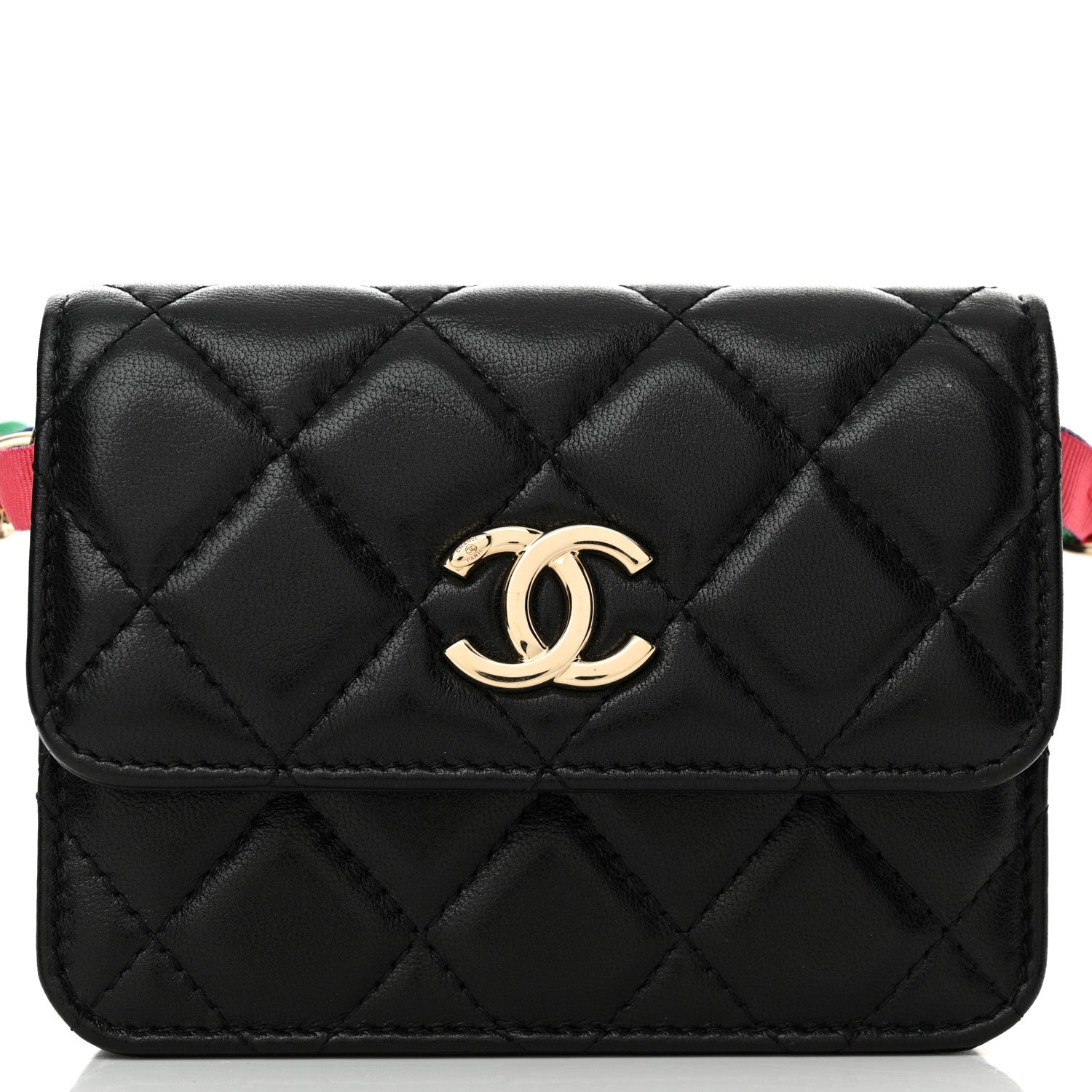 Chanel Shiny Lambskin Ribbon Quilted Flap Belt Bag Black 9 of 11