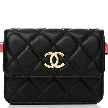 Chanel Shiny Lambskin Ribbon Quilted Flap Belt Bag Black 9 of 11