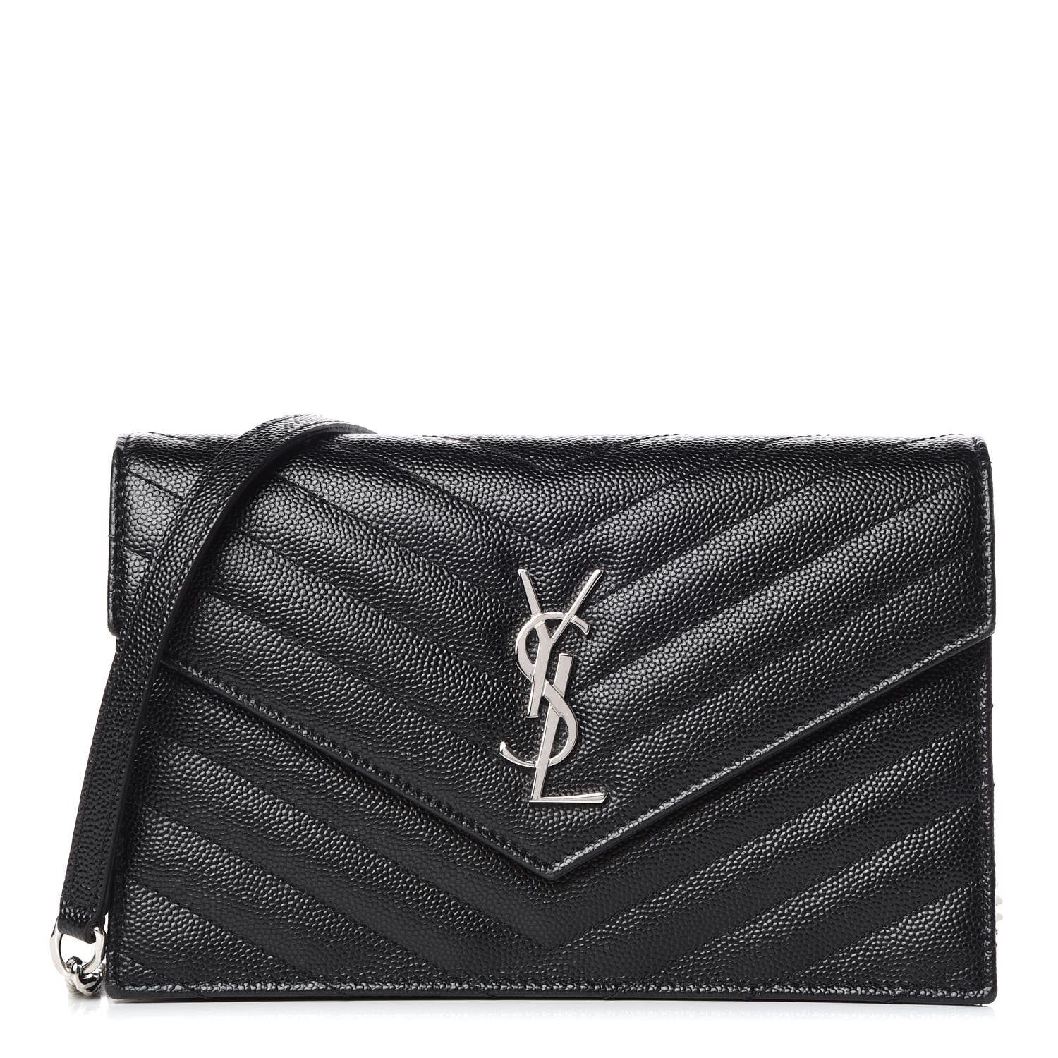 Saint Laurent Grain De Poudre Matelasse Chevron Monogram Envelope Chain Wallet Black 1 of 9