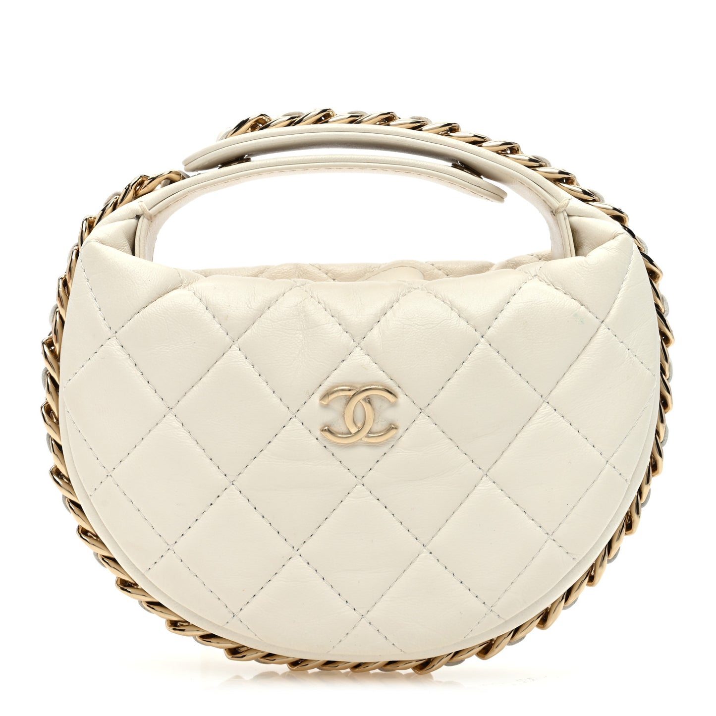 Lambskin Quilted Chain Around Pouch White