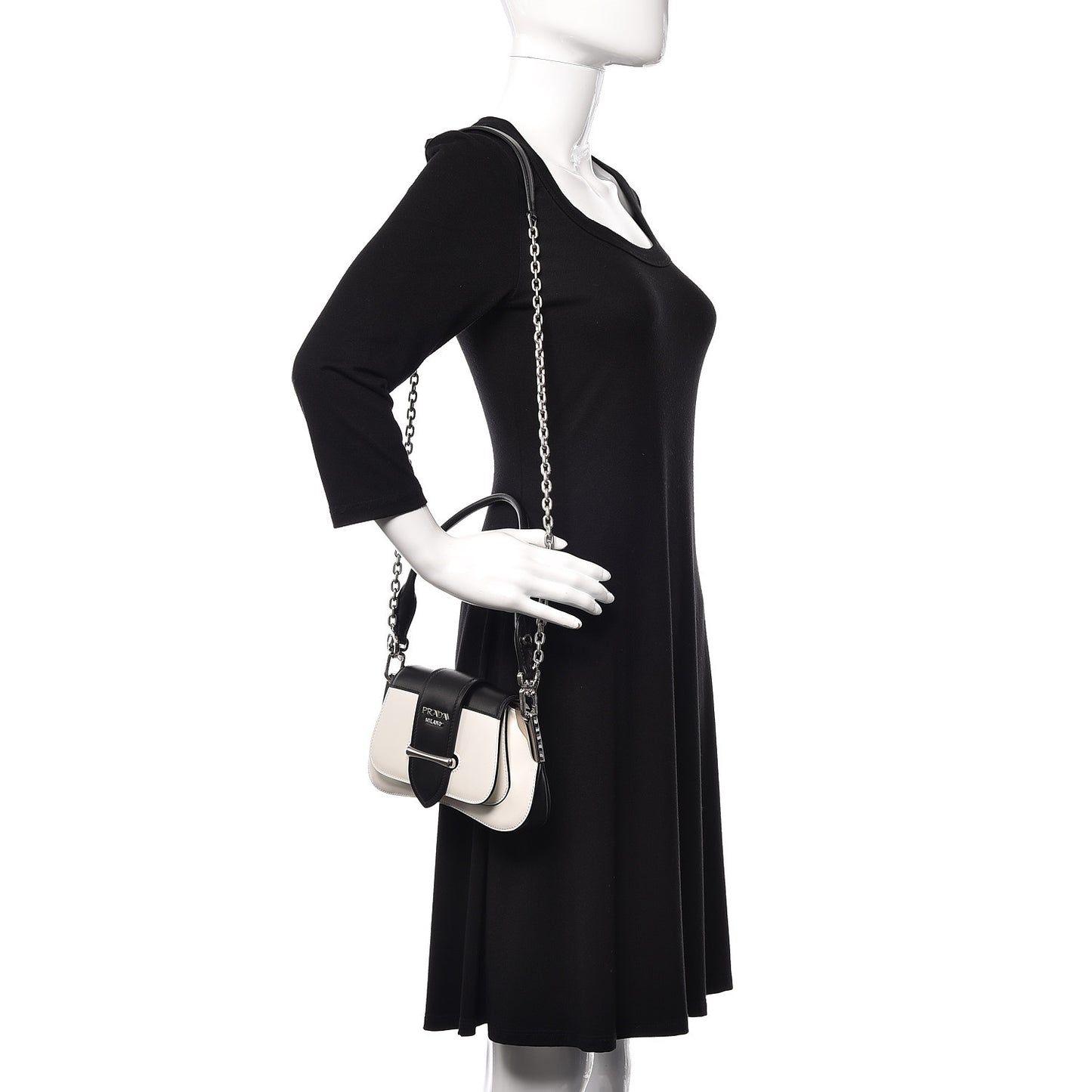 City Calfskin Small Sidonie Shoulder Bag White Black