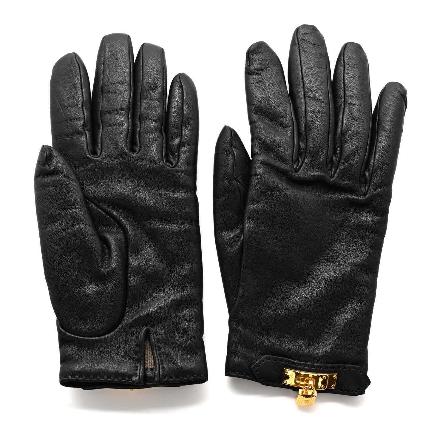 Lambskin Soya Kelly Lock Gloves 7.5 Black