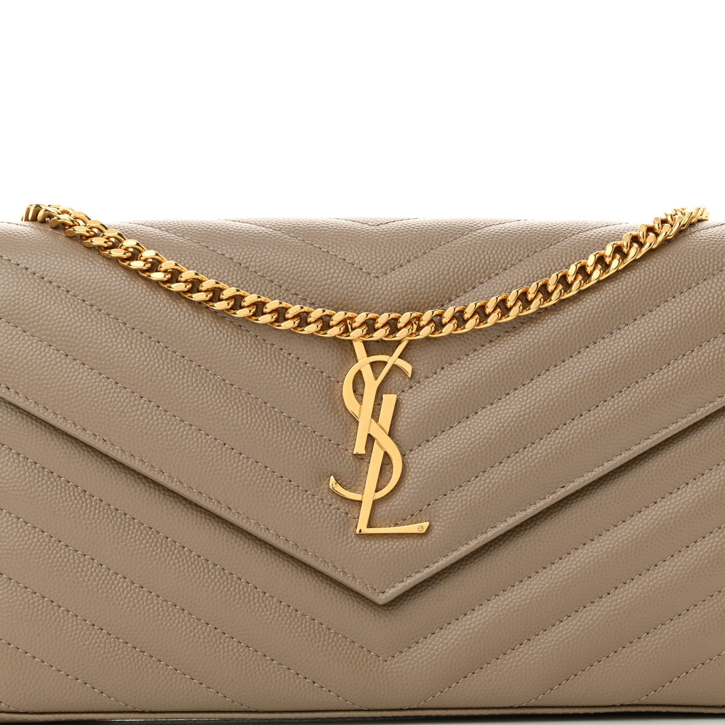 Grain De Poudre Matelasse Chevron Monogram Envelope Chain Wallet Dusty Grey