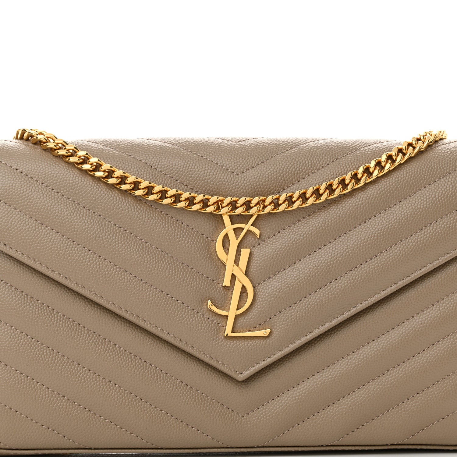 Saint Laurent Grain De Poudre Matelasse Chevron Monogram Envelope Chain Wallet Dusty Grey 8 of 11