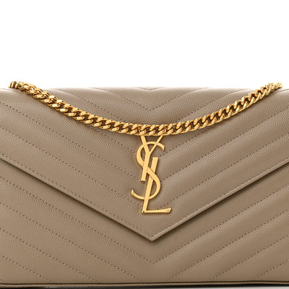 Saint Laurent Grain De Poudre Matelasse Chevron Monogram Envelope Chain Wallet Dusty Grey 8 of 11