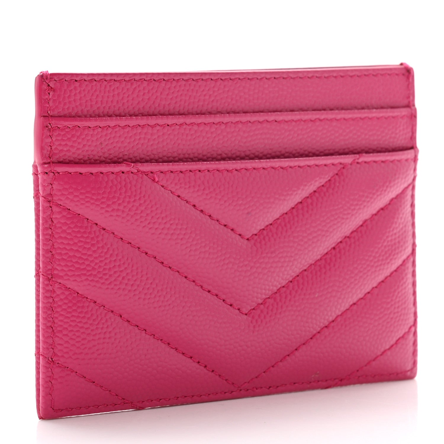 Saint Laurent Grain De Poudre Matelasse Chevron Monogram Credit Card Case Fresh Fuxia 3 of 7