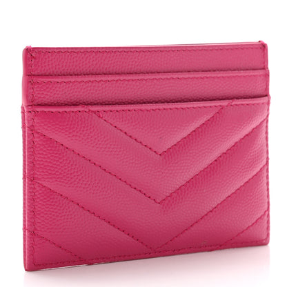 Saint Laurent Grain De Poudre Matelasse Chevron Monogram Credit Card Case Fresh Fuxia 3 of 7