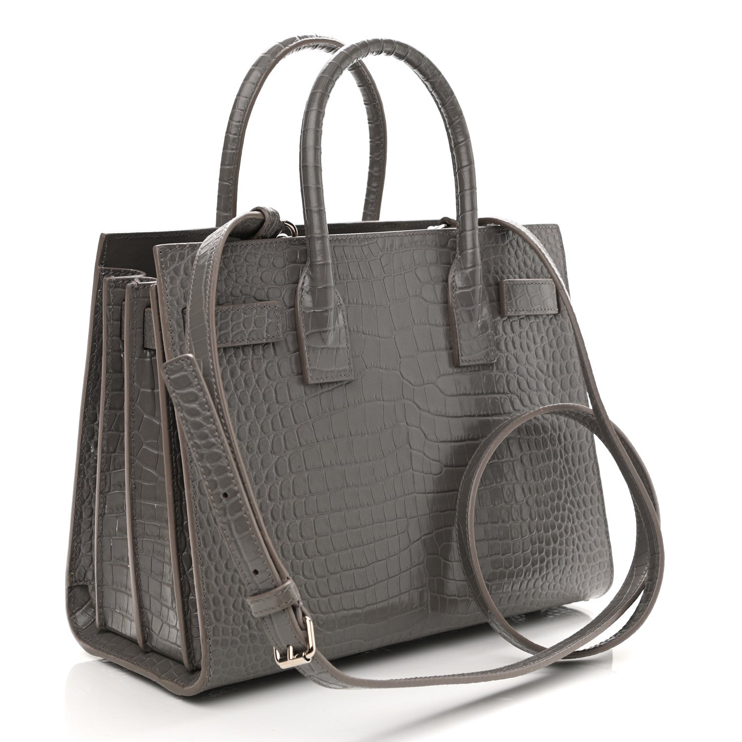 Saint Laurent Calfskin Crocodile Embossed Baby Sac De Jour Fog 3 of 11