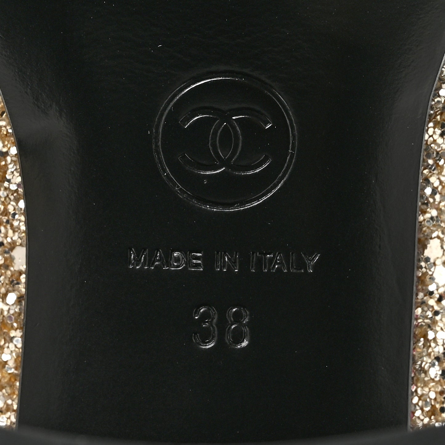 Glitter Lambskin Cap Toe CC Mary Jane Pumps 38 Light Gold Black