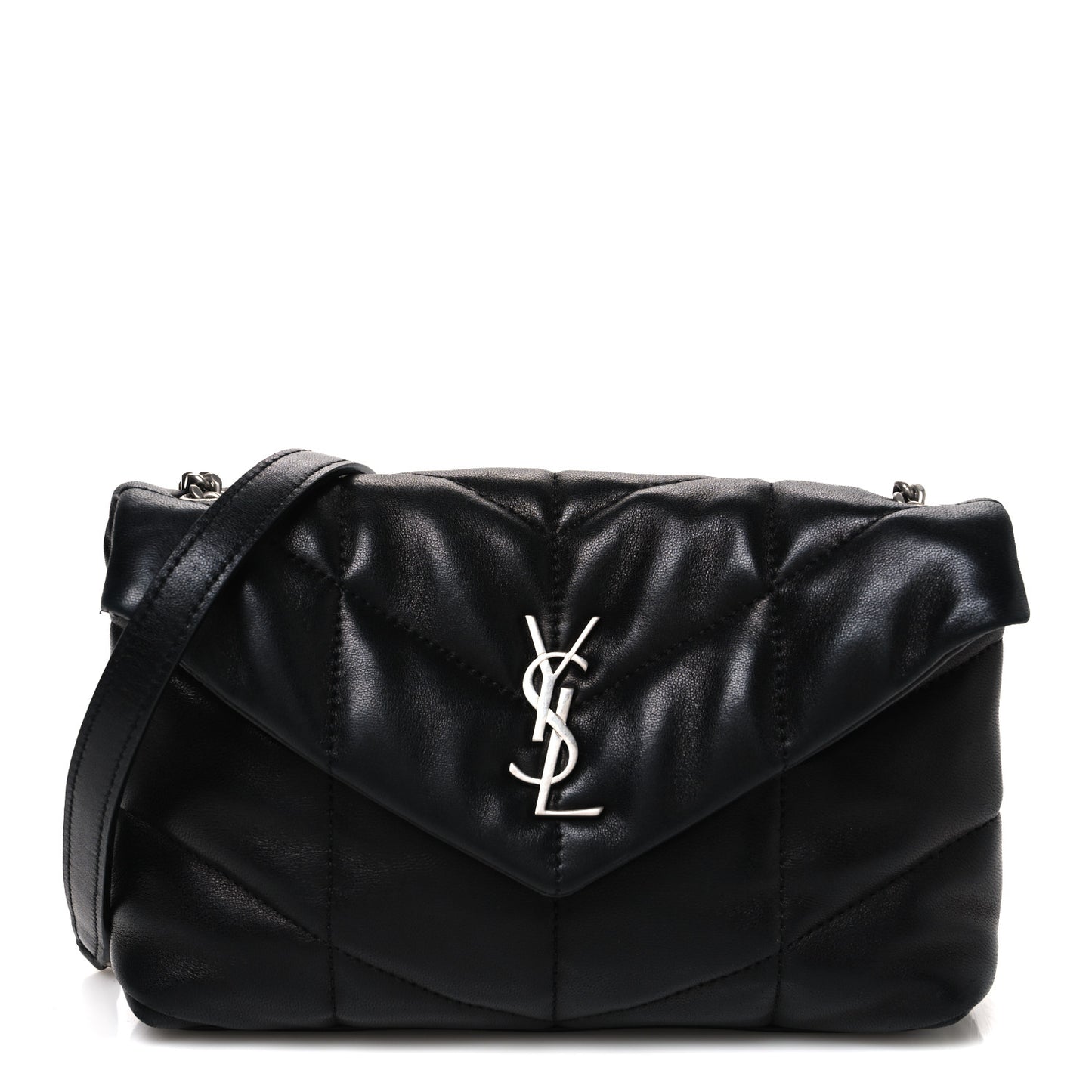 Lambskin Quilted Toy Loulou Puffer Monogram Chain Satchel Black