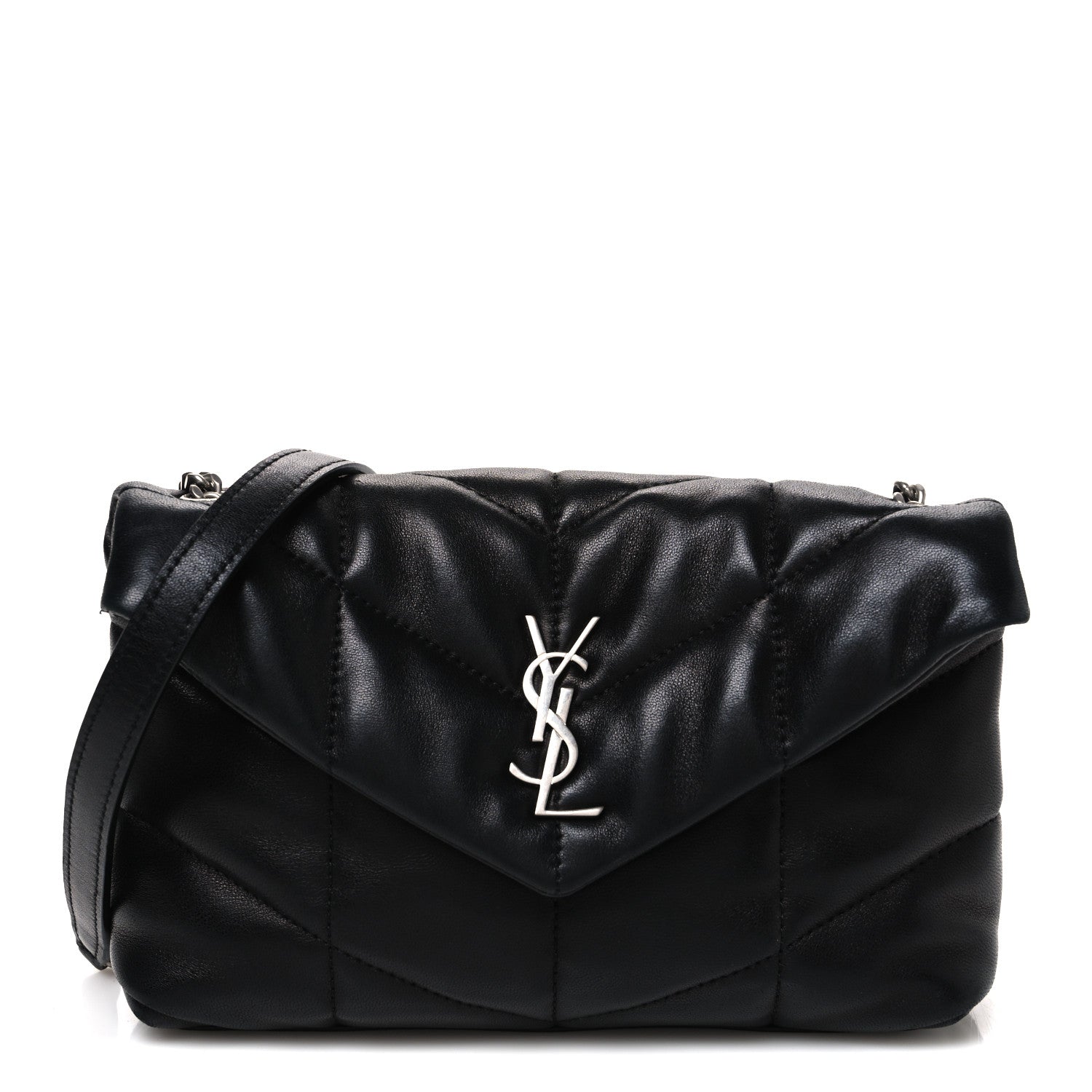 Saint Laurent Lambskin Quilted Toy Loulou Puffer Monogram Chain Satchel Black 1 of 10