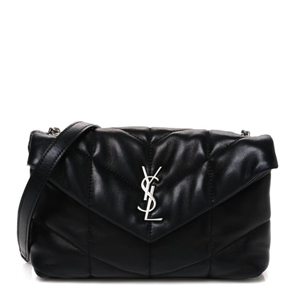 Saint Laurent Lambskin Quilted Toy Loulou Puffer Monogram Chain Satchel Black 1 of 10