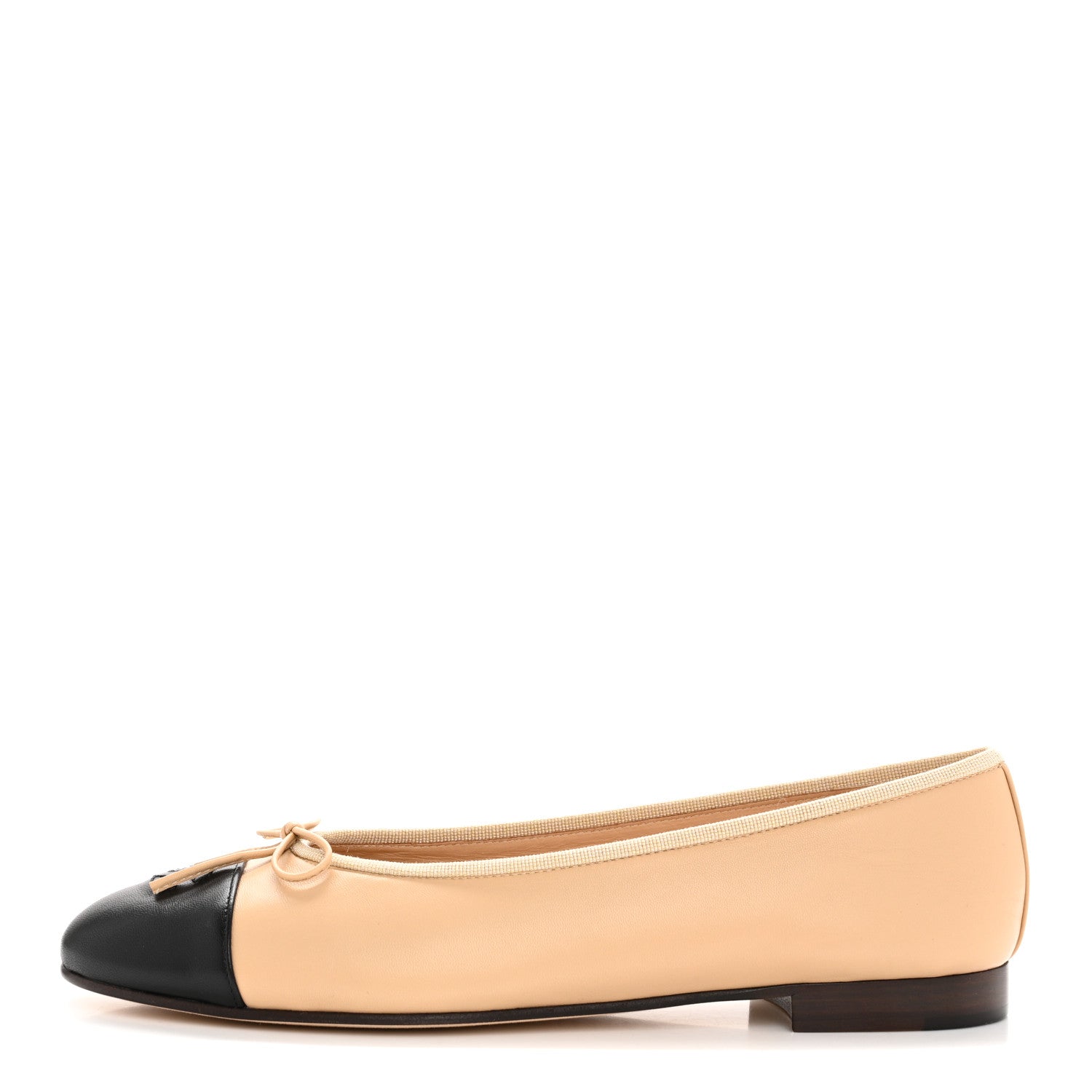 Chanel Lambskin Cap Toe CC Ballerina Flats 40.5 Beige Black 1 of 9