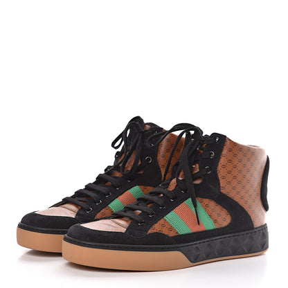 Gucci X DAPPER DAN Calfskin Suede GG Micro Monogram Mens High Top Sneakers 8.5 Brown 3 of 10