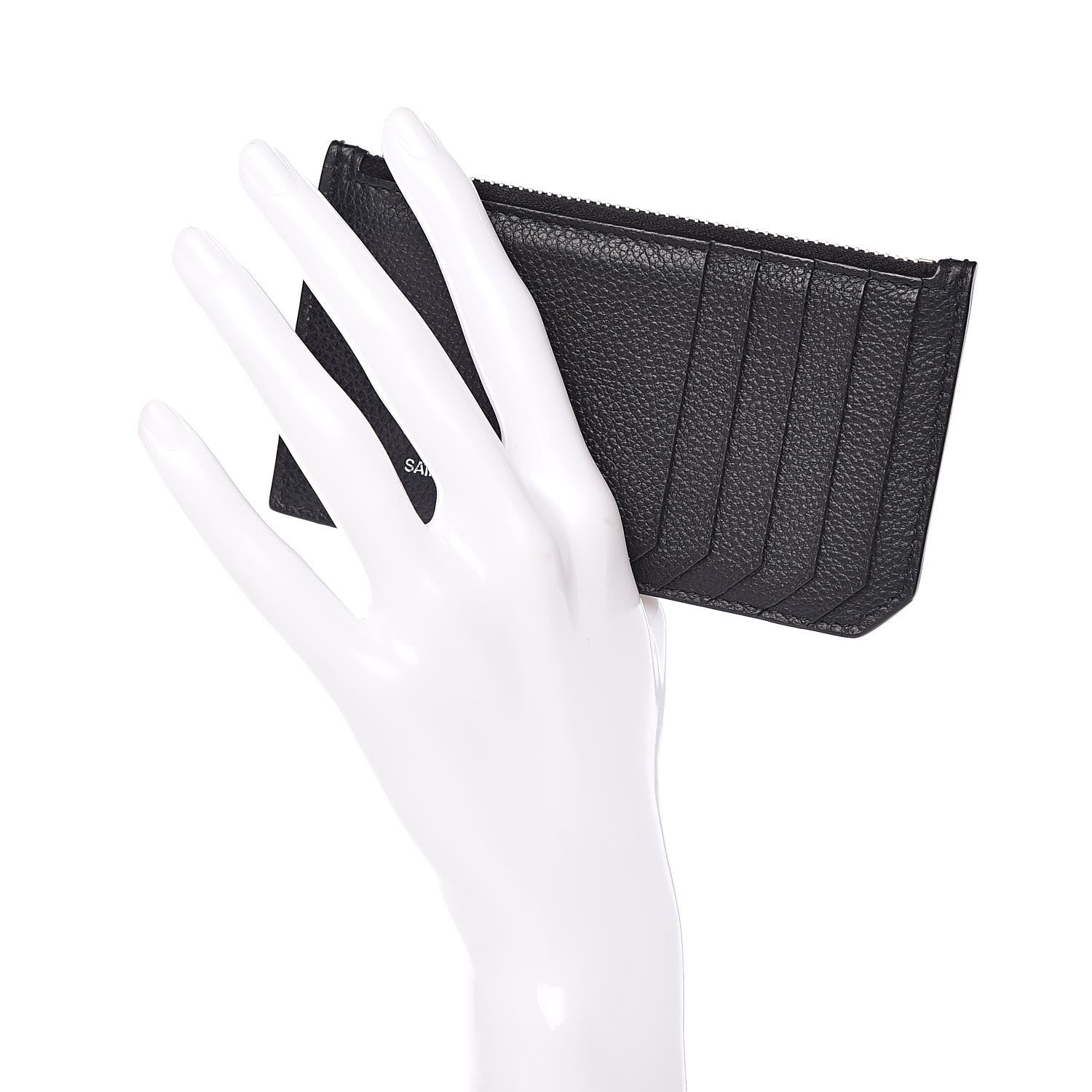 Saint Laurent Grained Calfskin 5 Fragments Zip Pouch Card Holder Black 2 of 8