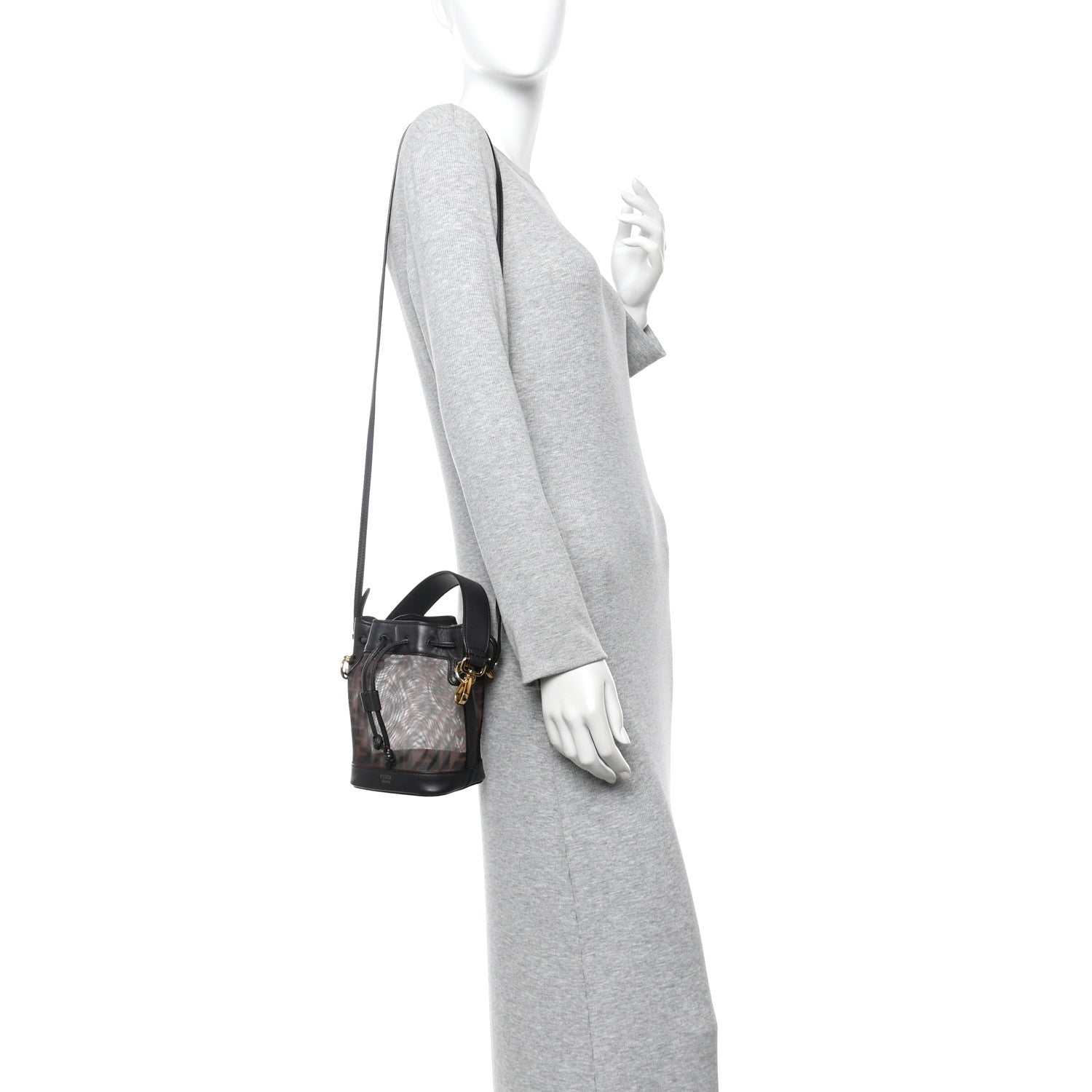 Fendi Mesh Vitello Grace F is Fendi FF 1974 Mini Mon Tresor Bucket Bag Marrone Black Ebano 2 of 12