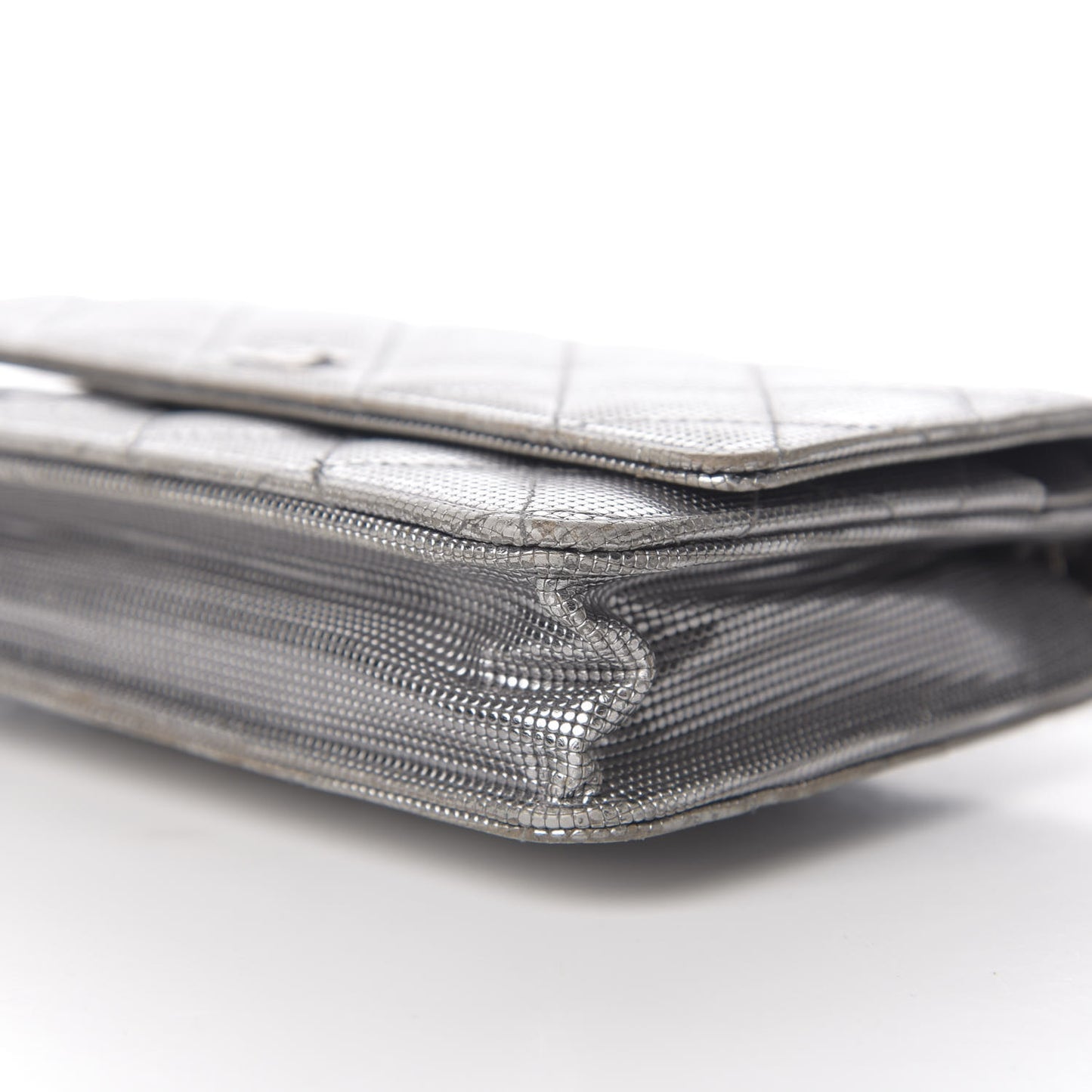 Metallic Calfskin Quilted Pixel Effect Wallet on Chain WOC Silver