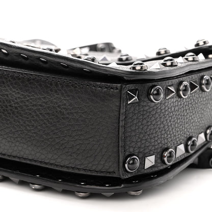 Valentino Garavani Pebbled Calfskin Onyx Medium Rockstud Rolling Flap Saddle Bag Black 9 of 10
