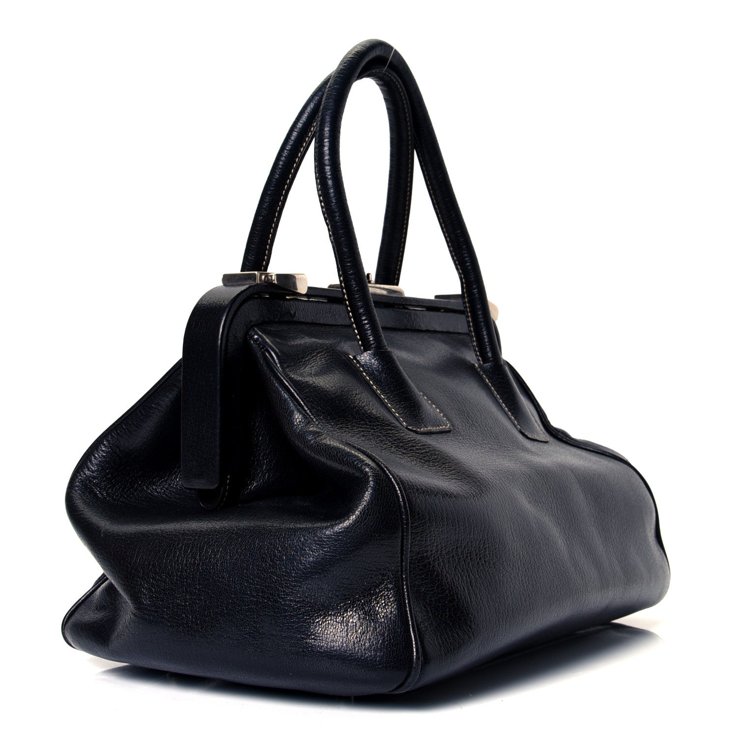 Prada Goatskin Cerniera Doctor Bag Black 2 of 4