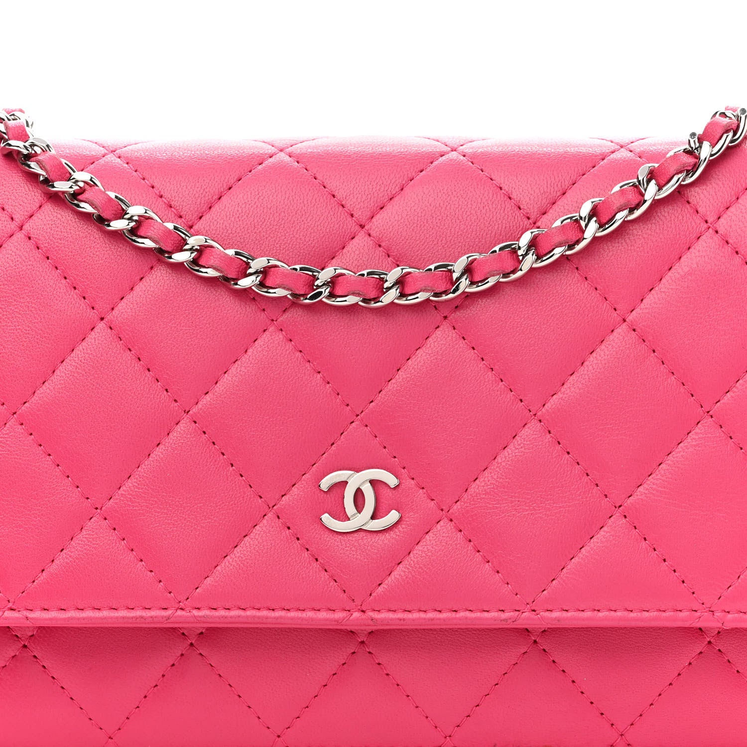 Chanel Lambskin Quilted Wallet on Chain WOC Dark Pink 8 of 11