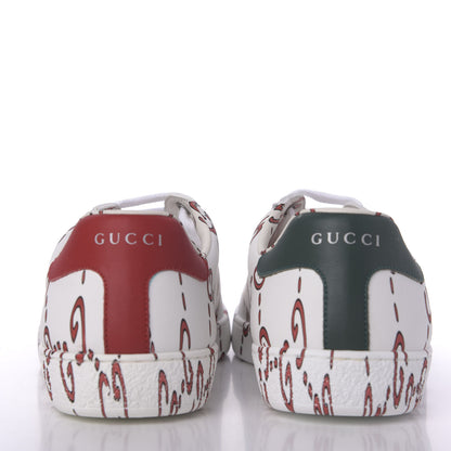 Gucci Calfskin GucciGhost Print Mens Ace Sneakers 8 White Hibiscus Red 8 of 11