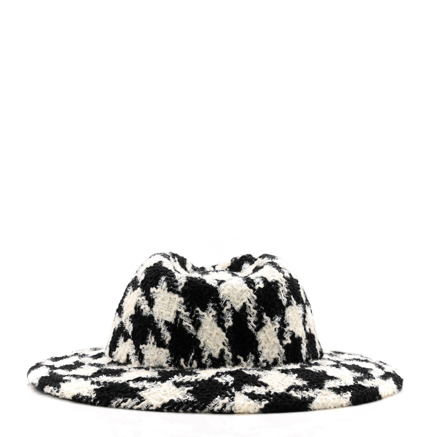 Cashmere Houndstooth CC Fedora Hat M White Black