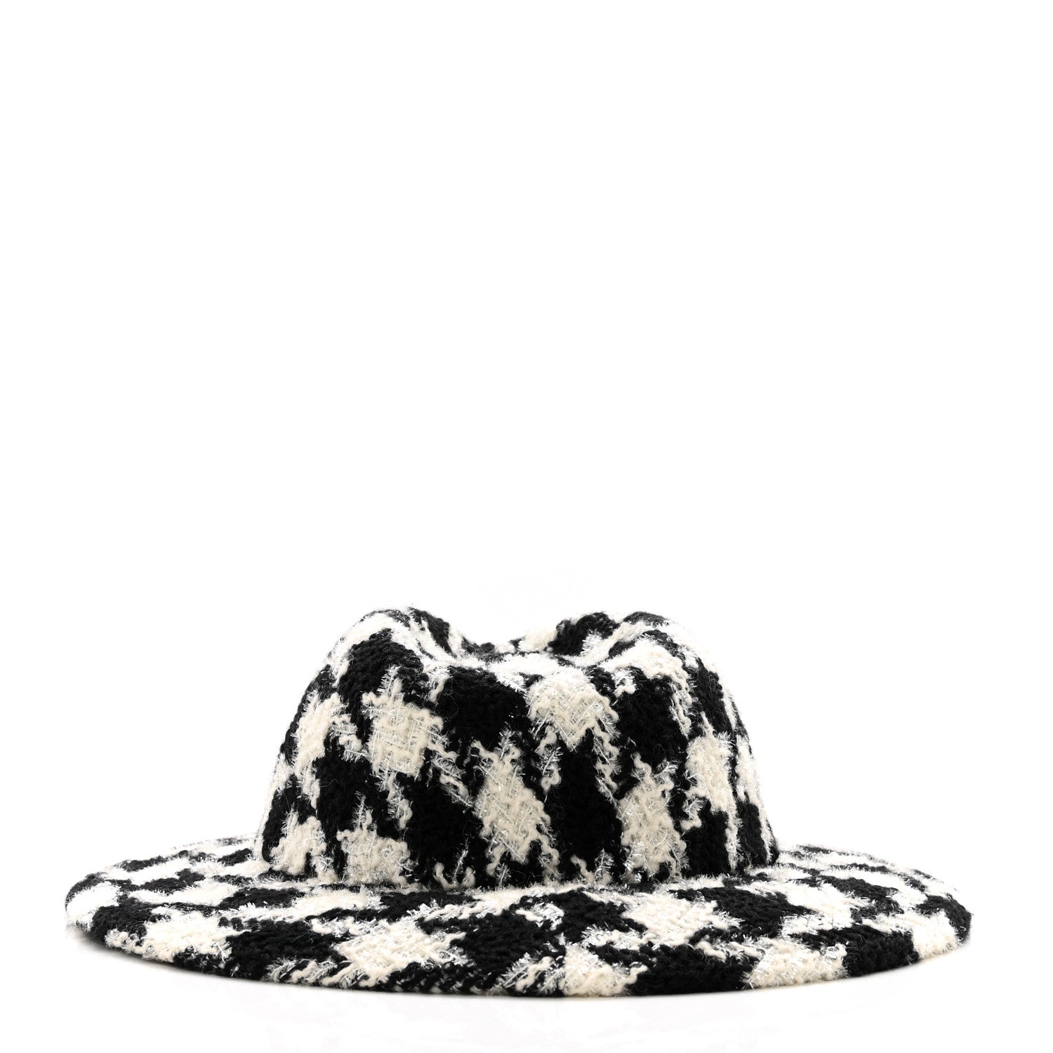 Chanel Cashmere Houndstooth CC Fedora Hat M White Black 4 of 7