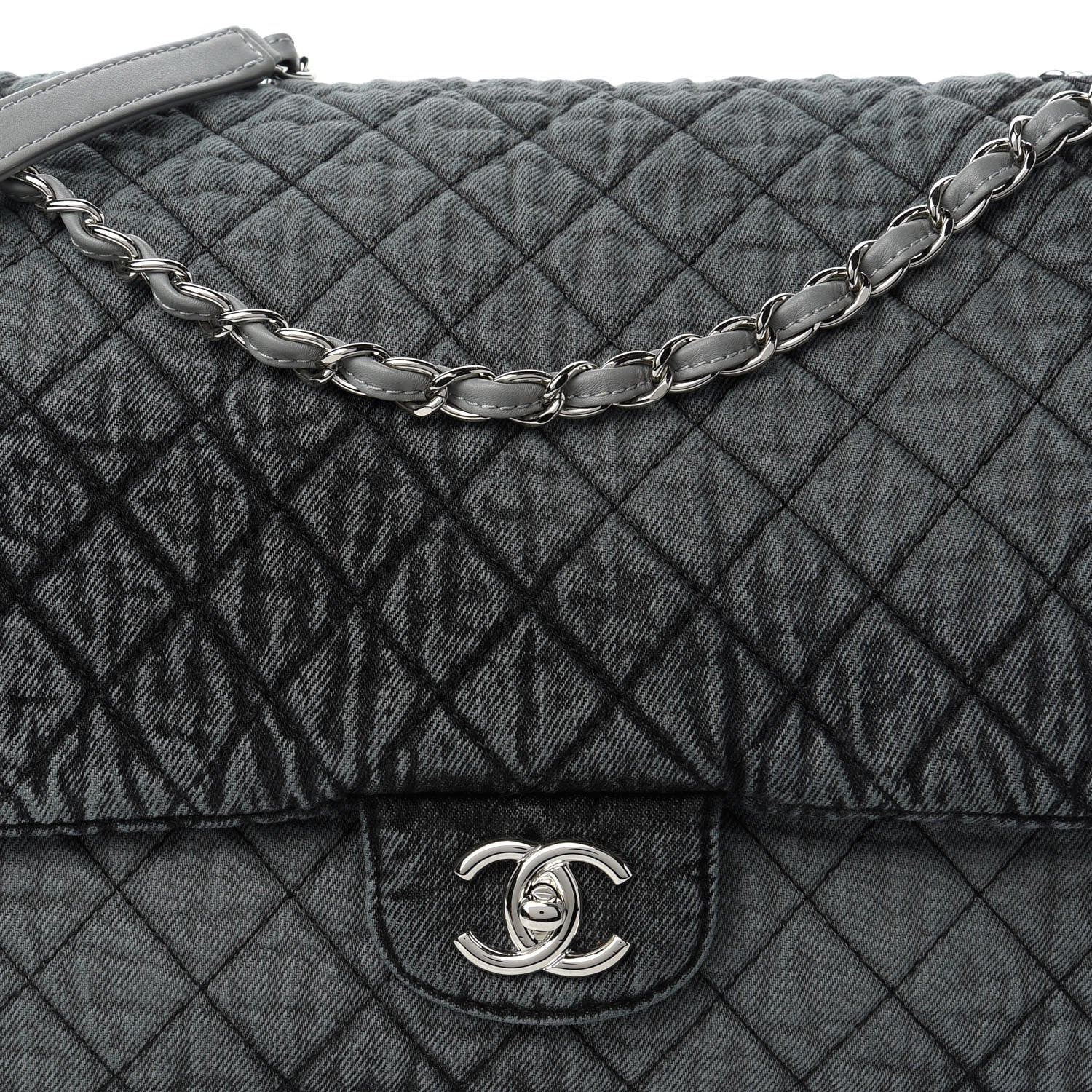 Chanel Denim Quilted Medium Denimpression XXL Flap Grey Black 11 of 11
