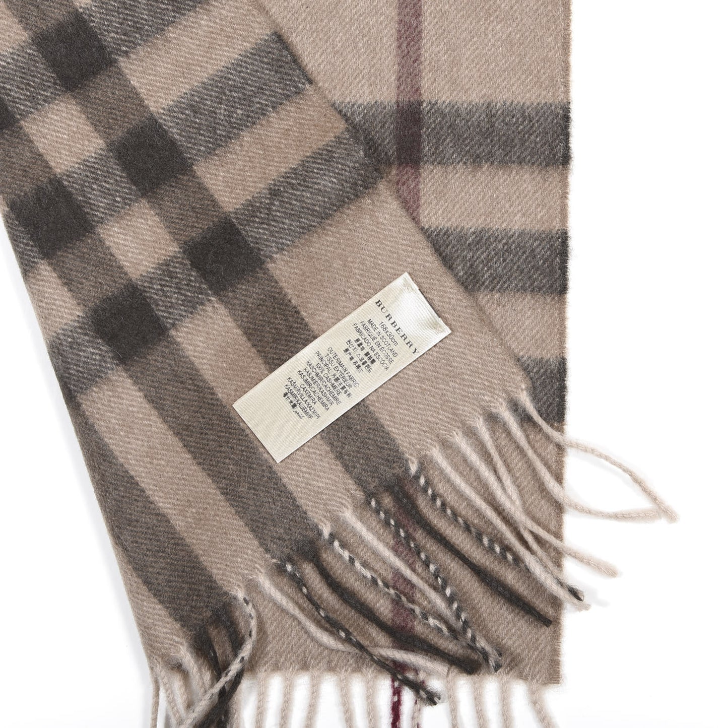 Cashmere Giant Check Fringe Scarf Smoke