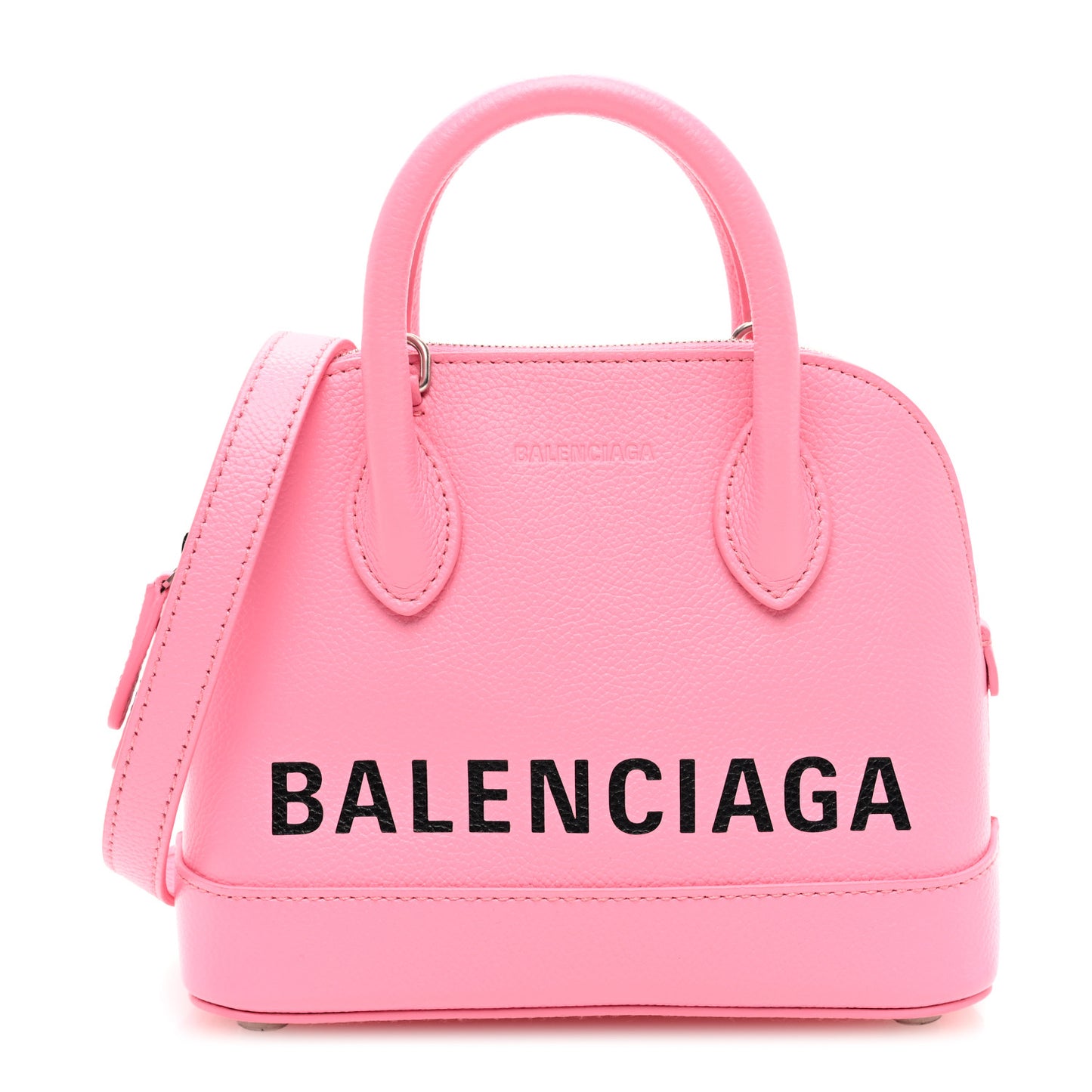 Signature Grained Calfskin Logo XXS Ville Top Handle Bag Rose Bubblegum Black