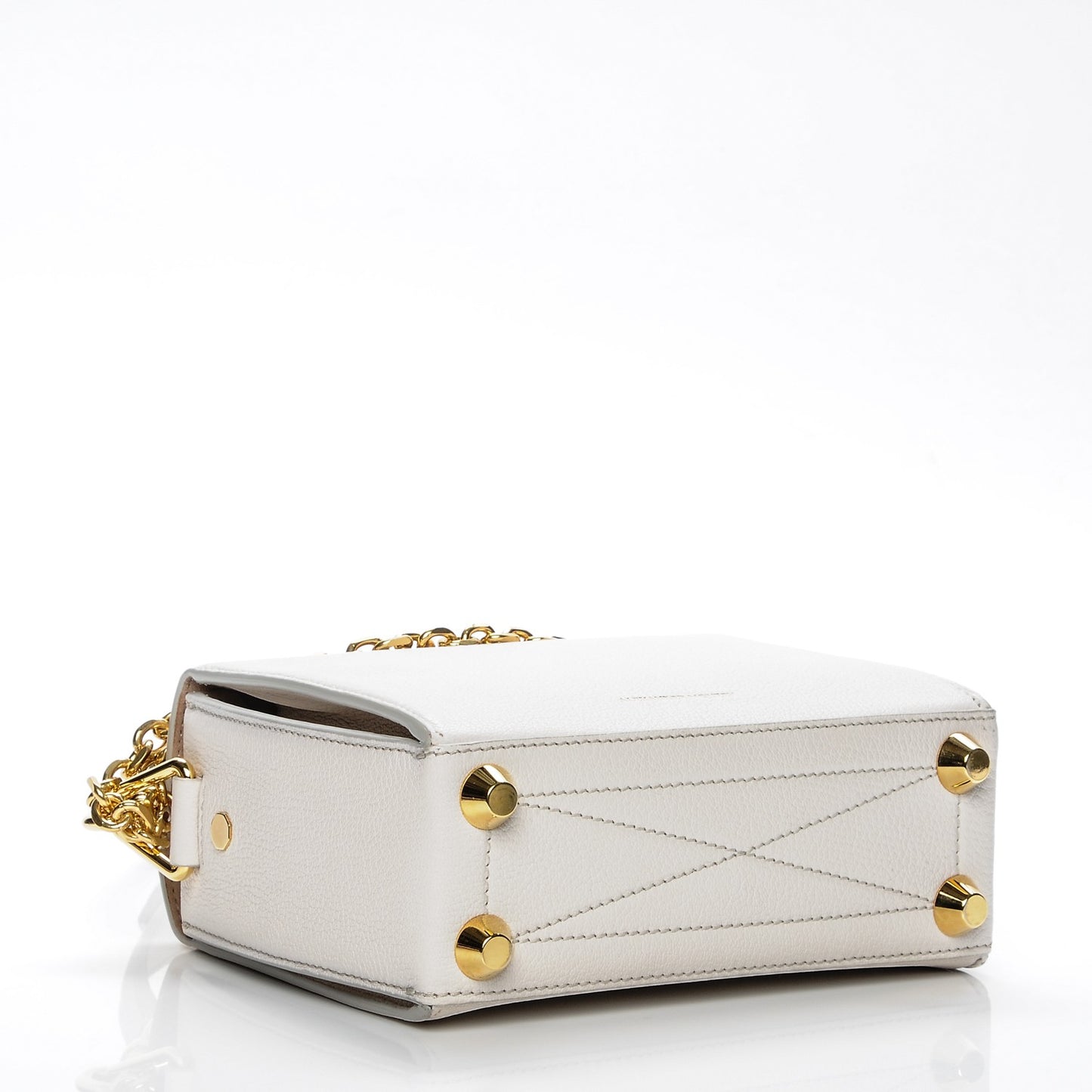 Silky Amish Grain Calfskin Box Shoulder Bag 19 Off White