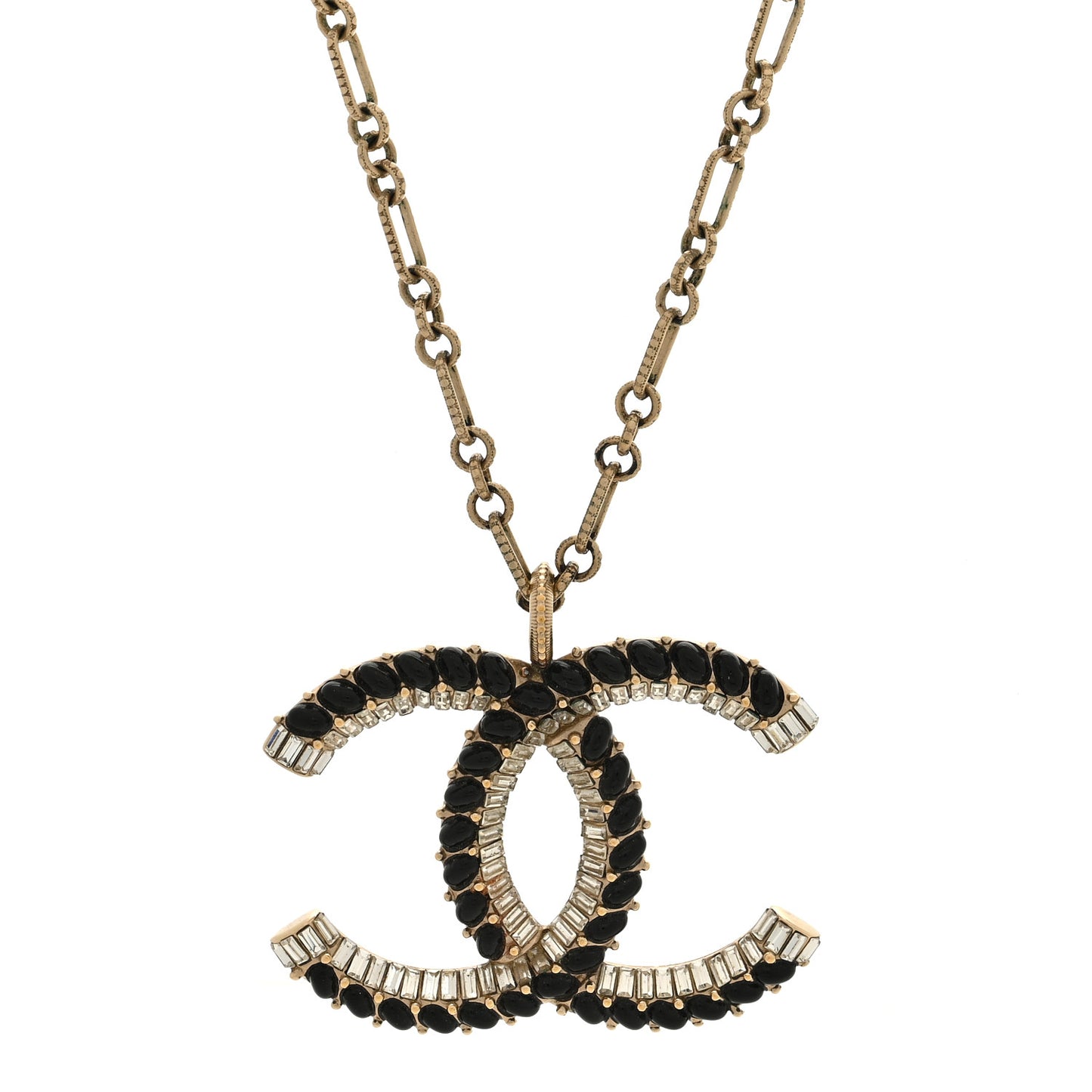 Crystal Resin Chain CC Pendant Necklace Black Gold