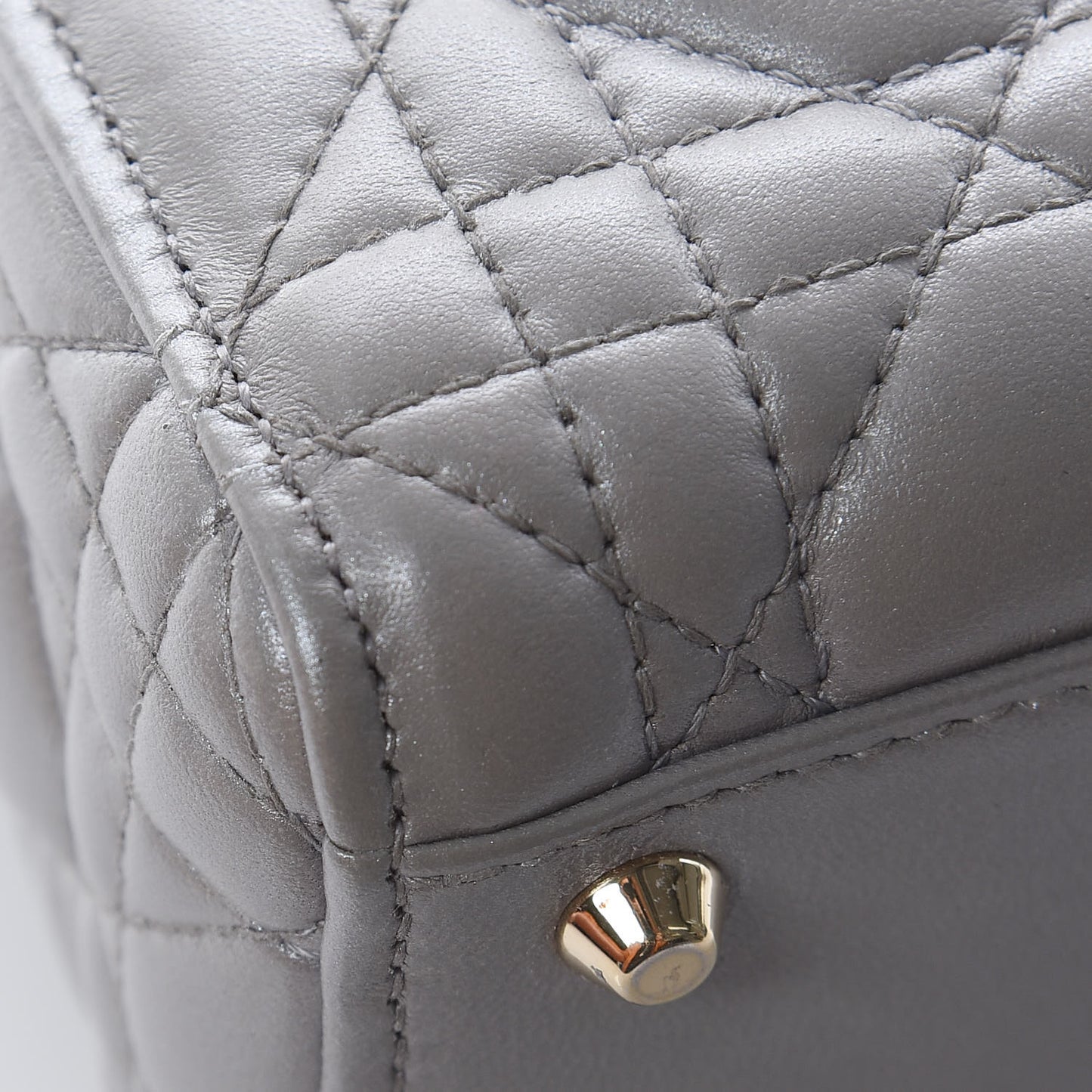 Metallic Lambskin Cannage Mini Lady Dior Grey