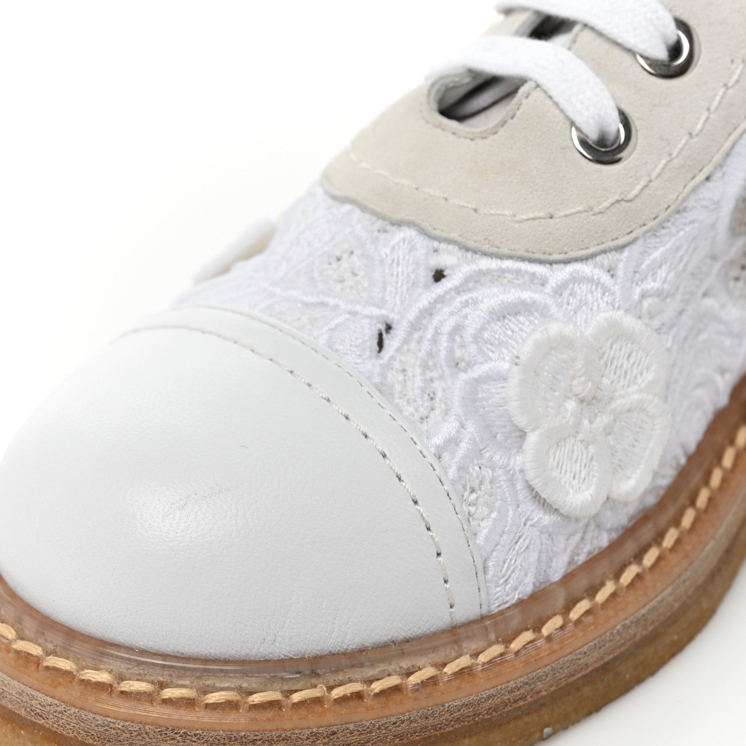 Chanel Embroidered Flower Calfskin Lace Up Boots 36 White 9 of 9
