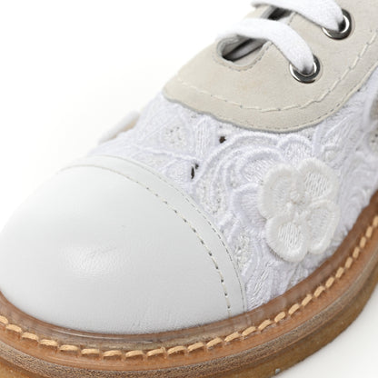 Chanel Embroidered Flower Calfskin Lace Up Boots 36 White 9 of 9