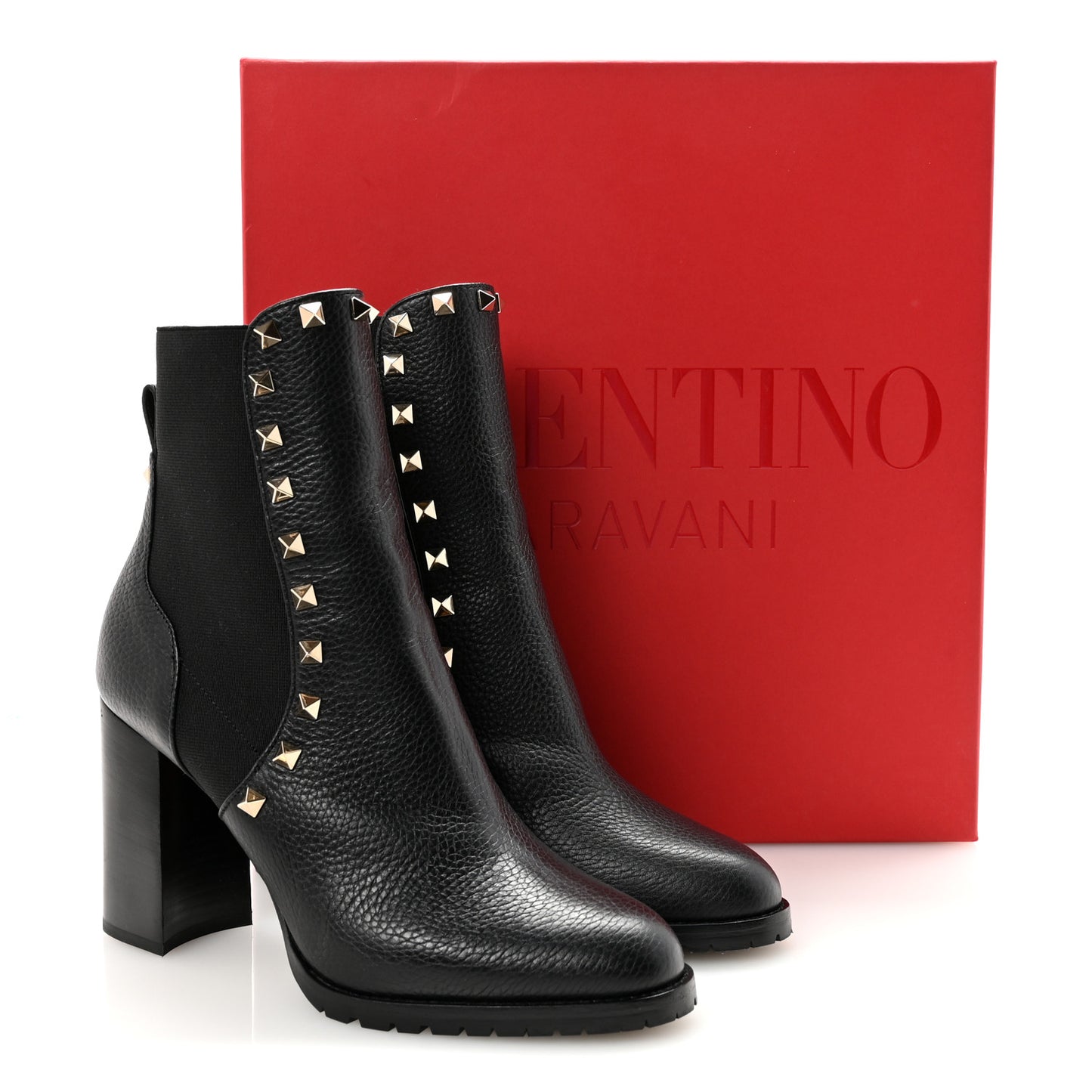 Grained Calfskin Rockstud Chelsea 80mm Ankle Boots 39 Black