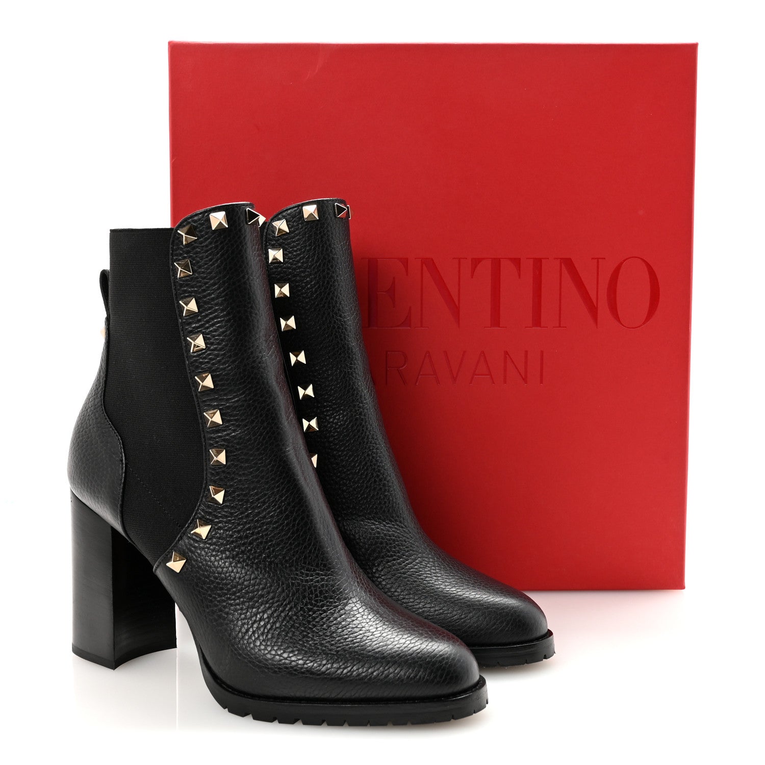 Valentino Garavani Grained Calfskin Rockstud Chelsea 80mm Ankle Boots 39 Black 10 of 10