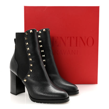 Valentino Garavani Grained Calfskin Rockstud Chelsea 80mm Ankle Boots 39 Black 10 of 10