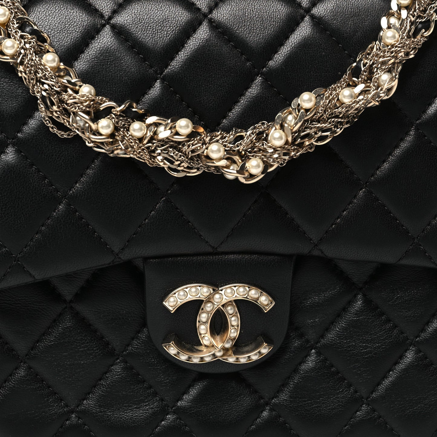 Lambskin Quilted Medium Westminster Pearl Flap Black