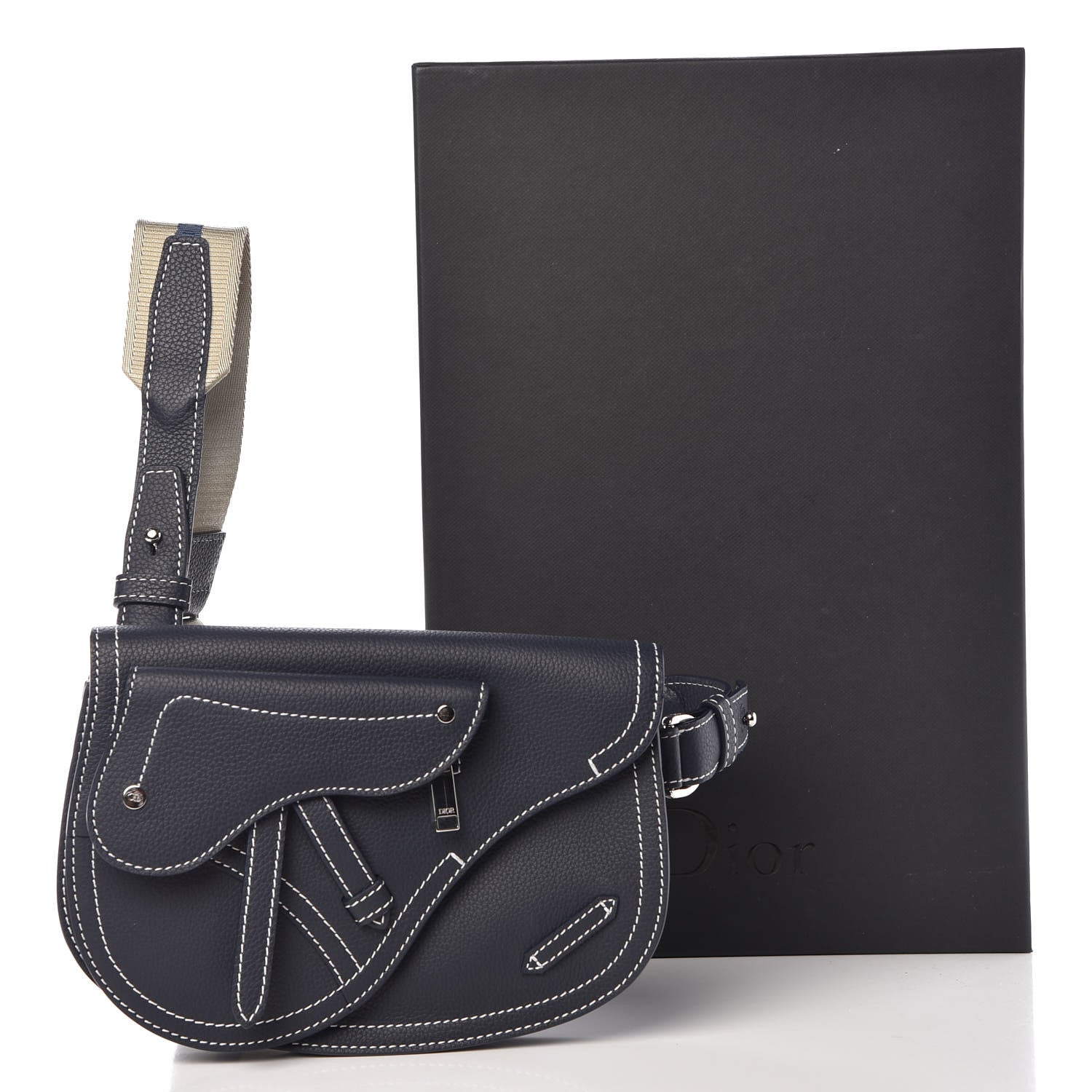 Christian Dior X KAWS Grained Calfskin Saddle Pouch Navy Blue 12 of 12